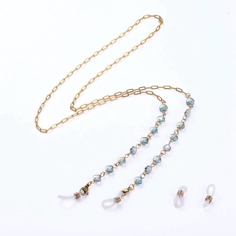 Gold and Blue Beaded Eyeglass Chain